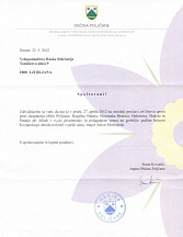 Letter from the Mayor of Občina Poljčane expressing gratitude to the assistant of the Military Attache of the Embassy of the Russian Federation in Slovenia Major Anton Momatyk. 
